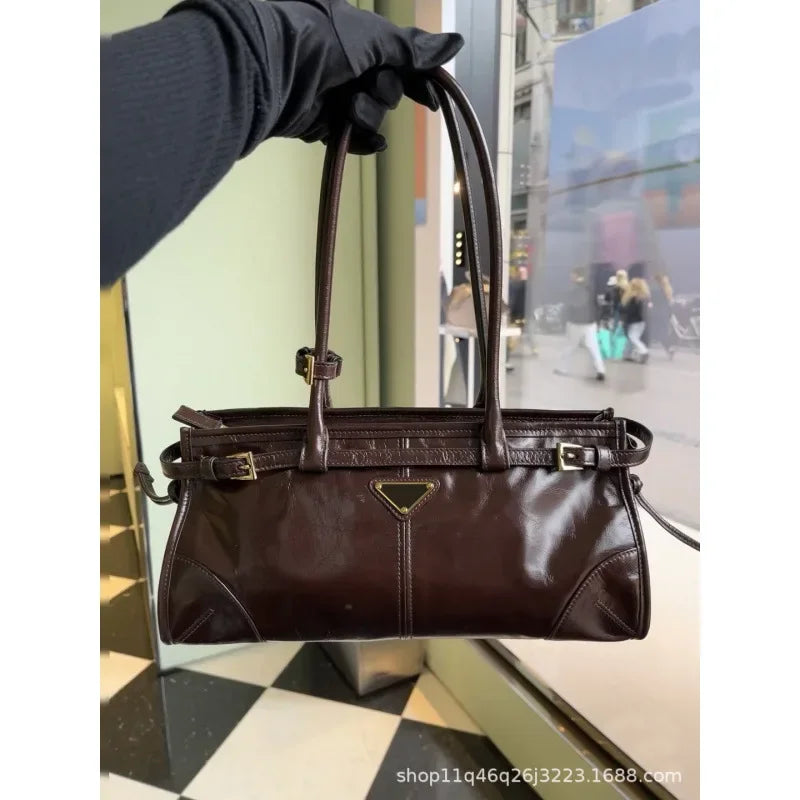 Genuine Leather Vintage Handbag Tote Bag Messenger Bag Commuter Style Document Bag Women's Handbag Wax Leather Bag