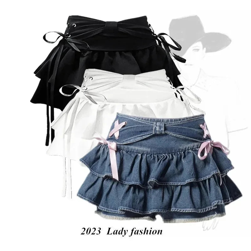 Pure Desire Mini Dress Bow Tied One Hundred Pleated Skirt Slimming A- line Sensibility Summer Skirt Anti-exposure Pants