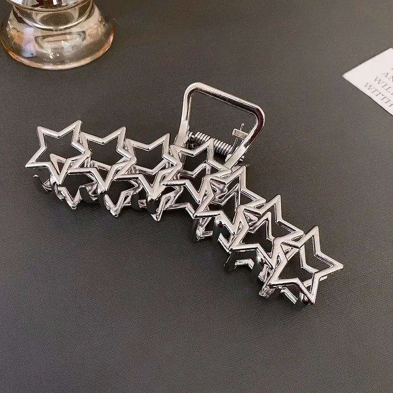 Silver Y2K Hollow Star Hair Claws Sweet Pentagram Heart Cool Girls Charm Trend Hair Clip for Women Aesthetics Hair Accessories