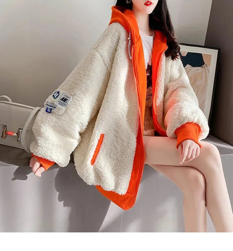 Imitation Lamb Wool Zipper Coat Woman Hoodies Y2k Clothes Sweatshirt Streetwear Korean Fashion Autumn Winter Jacket New Loose