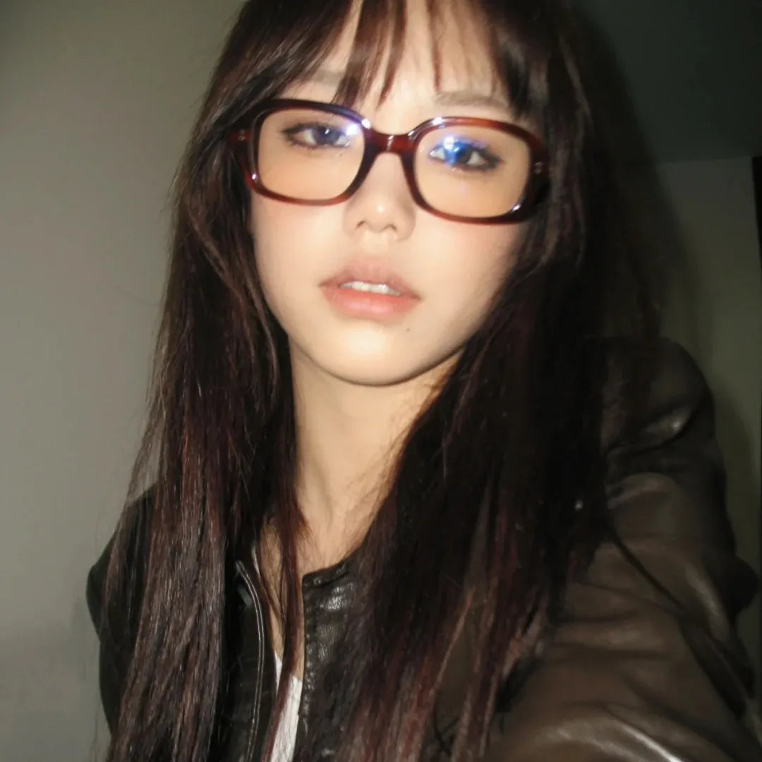 Retro Square Oval Frame Anti Blue Light Glasses Red Thick Frame Plain Eyes Glasses Korean Fashion Female Eye Protection Eyewear
