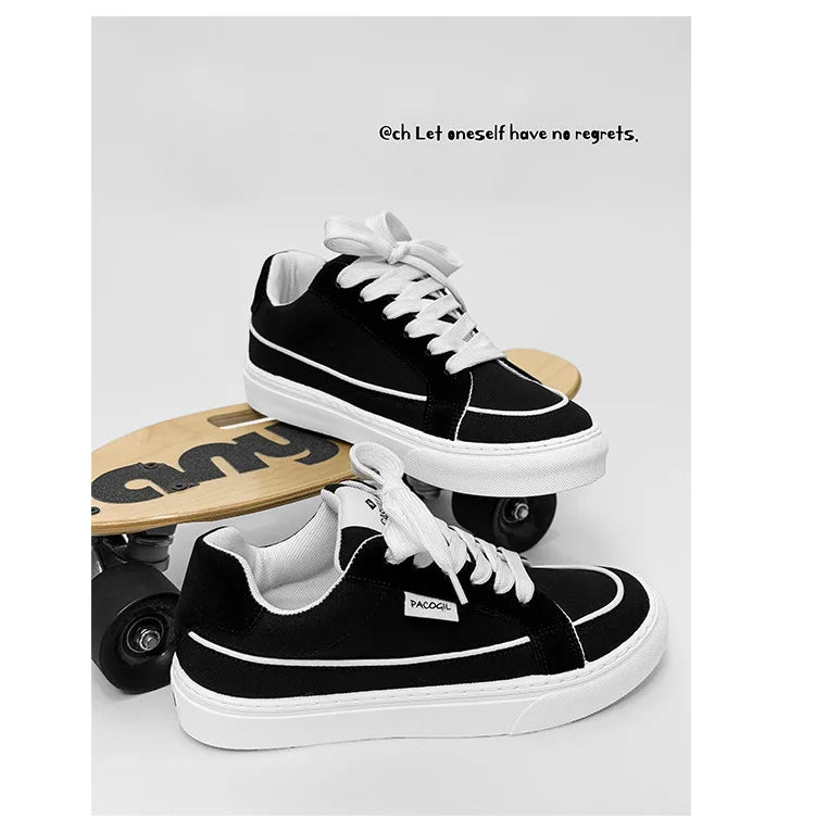 Men's Casual Canvas Shoes Spring Trendy Sports Leisure Skateboarding Shoes Student Low Top Flat Laced Breathable Sneakers