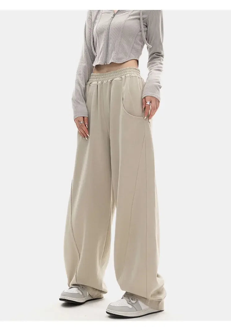 Autumn New Style Light Tawny Women's Sports Pants Loose Sweatpants Banana Shape Hiphop Elastic Waist Wide Leg Trousers