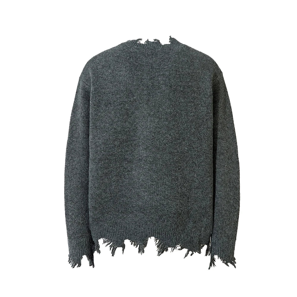 Half Zipper Frayed Hem Ripped Solid Knitted Sweaters Mens and Womens Autumn Baggy Pullover Sweater Oversized Loose Clothes