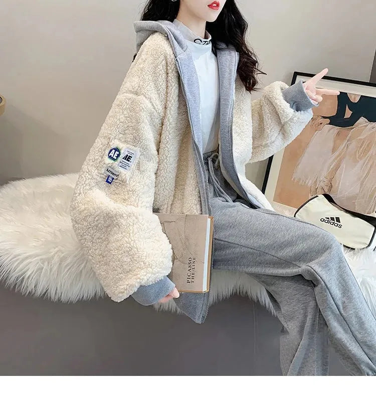 Imitation Lamb Wool Zipper Coat Woman Hoodies Y2k Clothes Sweatshirt Streetwear Korean Fashion Autumn Winter Jacket New Loose