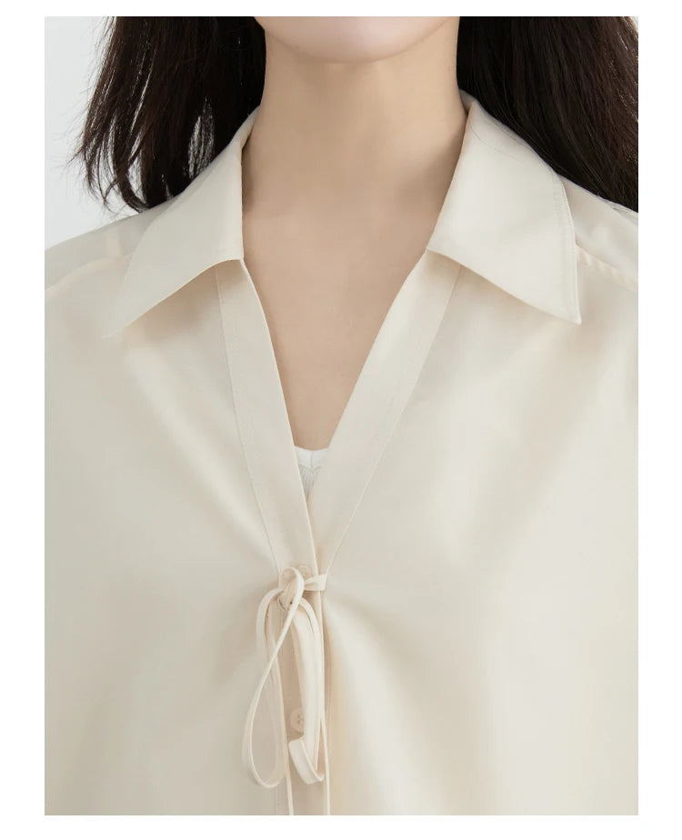 CHIC VEN Women Shirt Loose Casual Solid New Lapel Tie Design Sun Protection Blouses Long Sleeved Female Coat Summer 2025