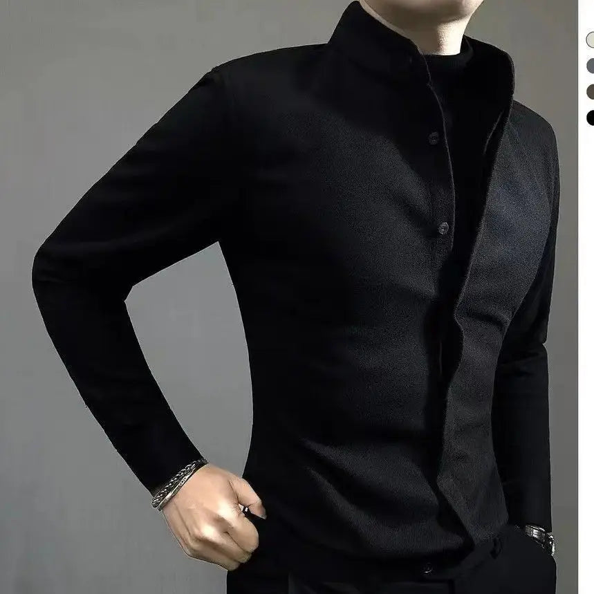 Woolen Warm Men's Long Sleeved Shirt New High-end Light Luxury Slim Fit Versatile Handsome Shirt