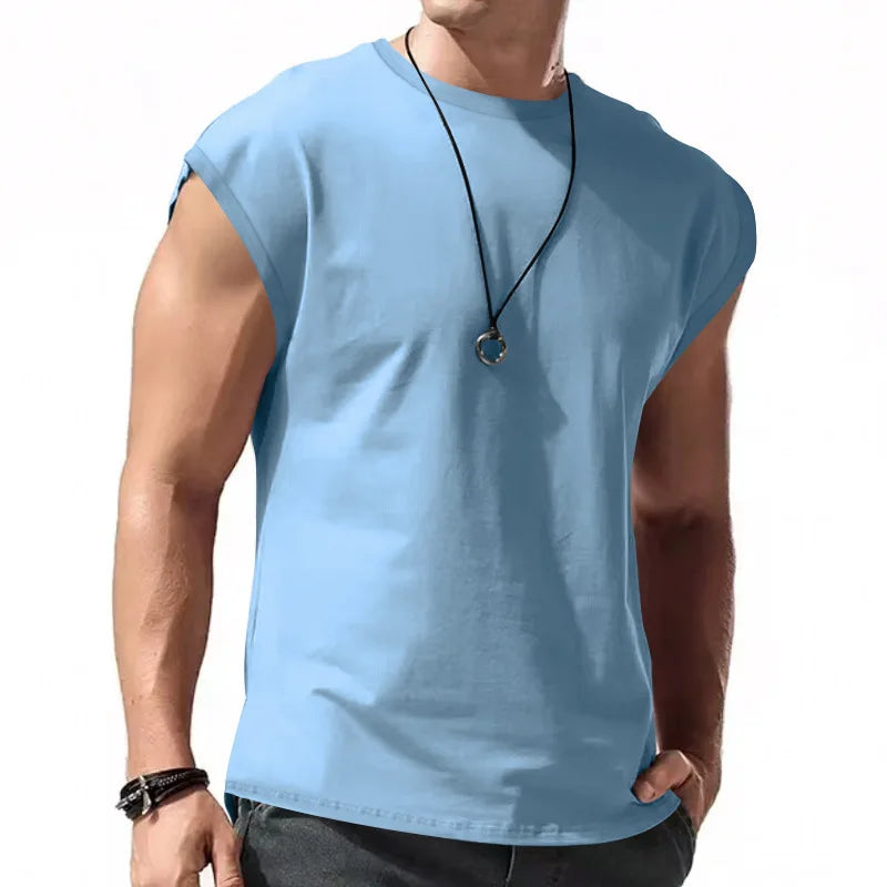 Summer new sleeveless tank top for men loose and casual Men's beach solid-color thin waistcoat T-shirt vest gym clothing man