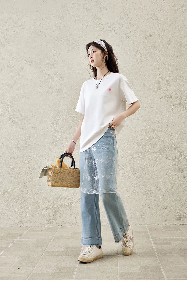 MISHOW Casual Graffiti T-shirt Women Summer 2025 Short Sleeve Round Neck Loose Shirts Female New Fashion Tops Lady MXE15T0475