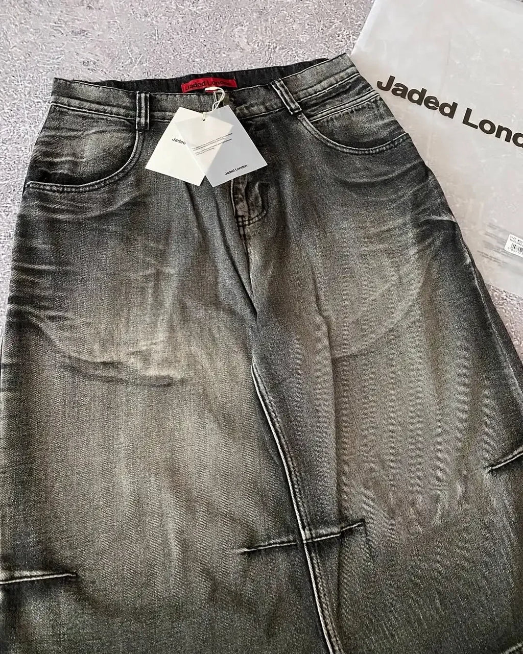 Harajuku Popular Knee Length Denim Shorts Retro Rivet Design Wing Pattern Jeans Y2K Men Women Fashion Punk Loose Wide Leg Pants