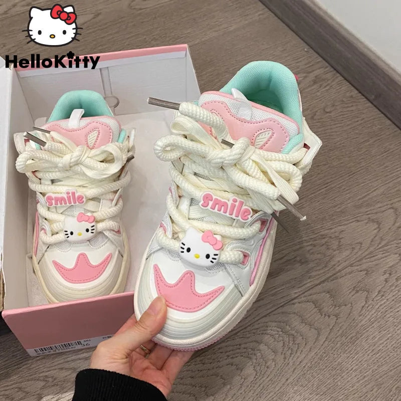 Sanrio Hello Kitty Luxury Design Plate Shoes Y2k Girl Cartoon Korean Style Aesthetic Cute Shoes Women Fashion Casual Sneakers