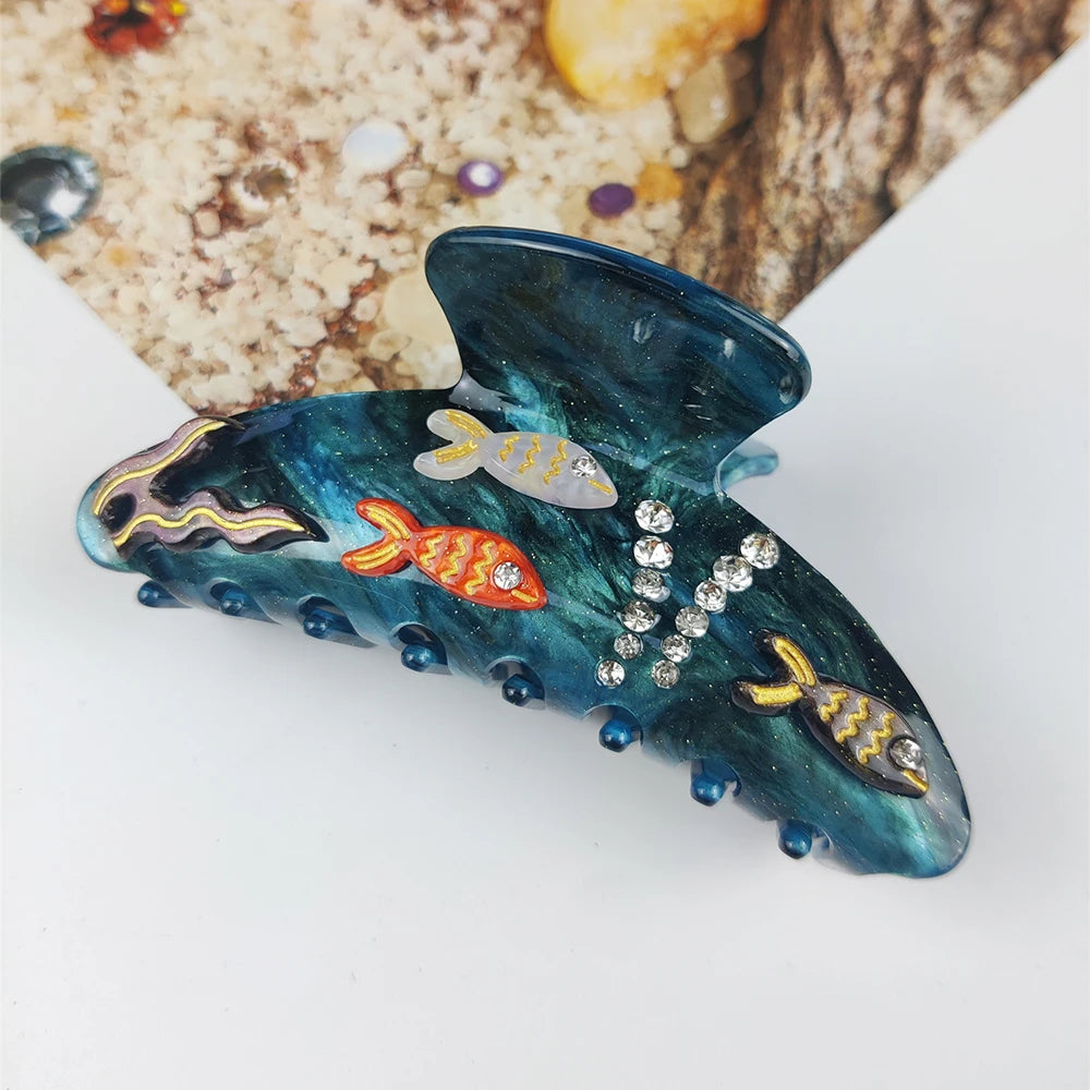 Sea Series Large Hair Claws Clip Diamond Starfish Conch Hair Clips Acetate Hair Accessories Handmade