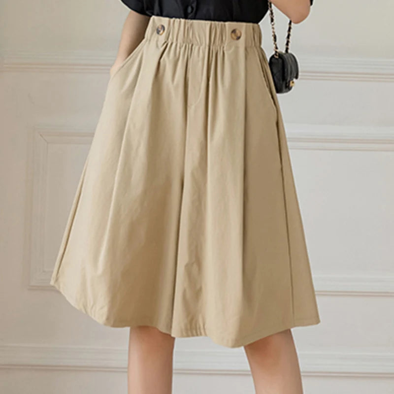 ZANZEA Women Shorts Fashion High Waist Wide Leg Pants 2025 Summer Elastic Waist Pantalons Casual Solid Pockets Vintage Shorts