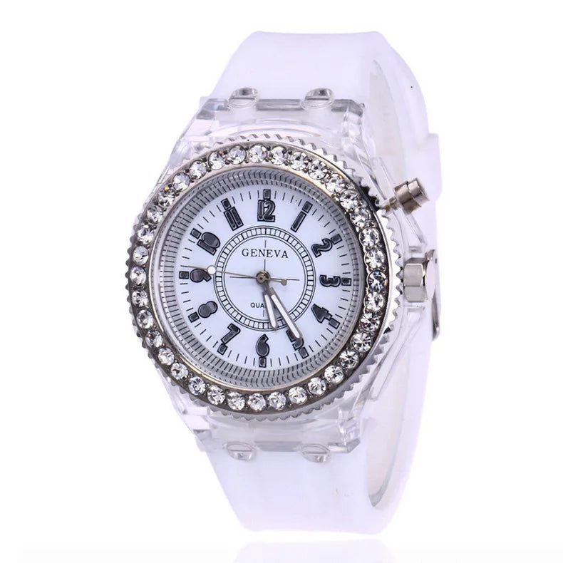 led Flash Luminous Watch Personality trends students lovers jellies woman men's watches 7 color light WristWatch bayan kol saati