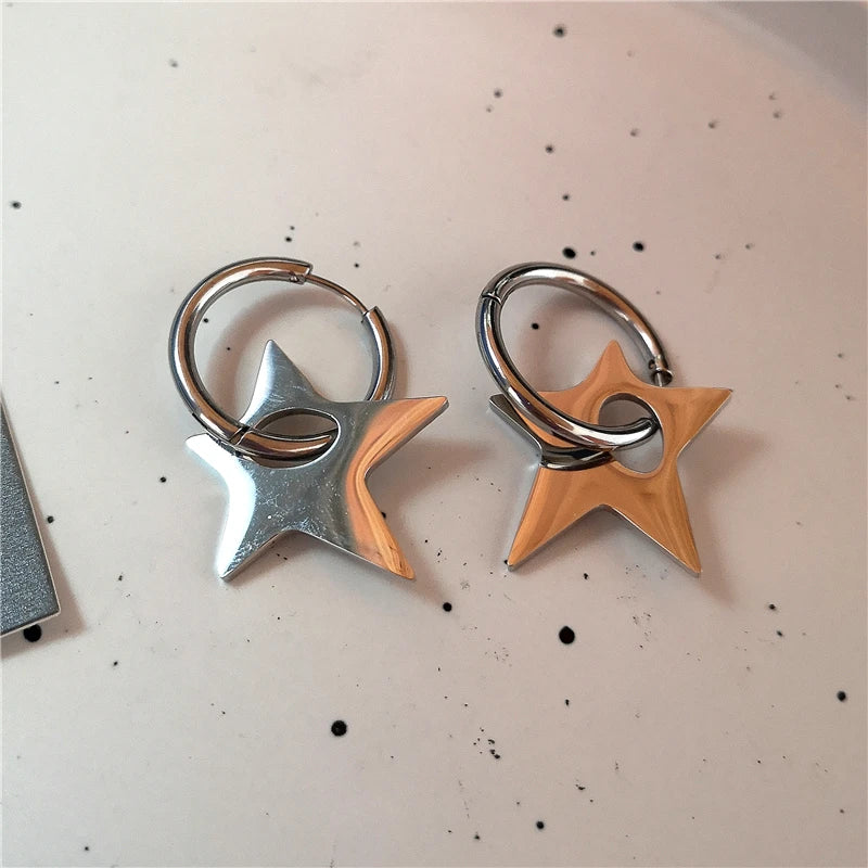 Punk Dangle Edgy Earrings Unique Detachable Stainless Steel Chunky Star Heart Moon Hoop Earrings For Women Men Statement Jewelry
