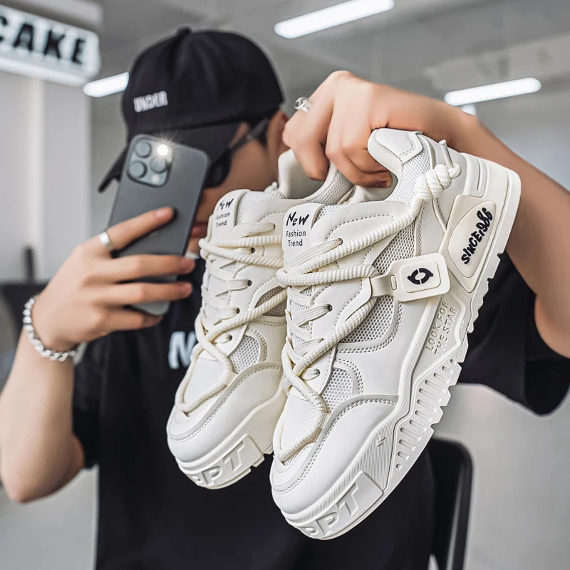 2025 New Summer Men's Shoes Original Casual Flat Shoes Sport Thick Bottom Increased Height Bread Trendy Shoes Skateboard sneaker