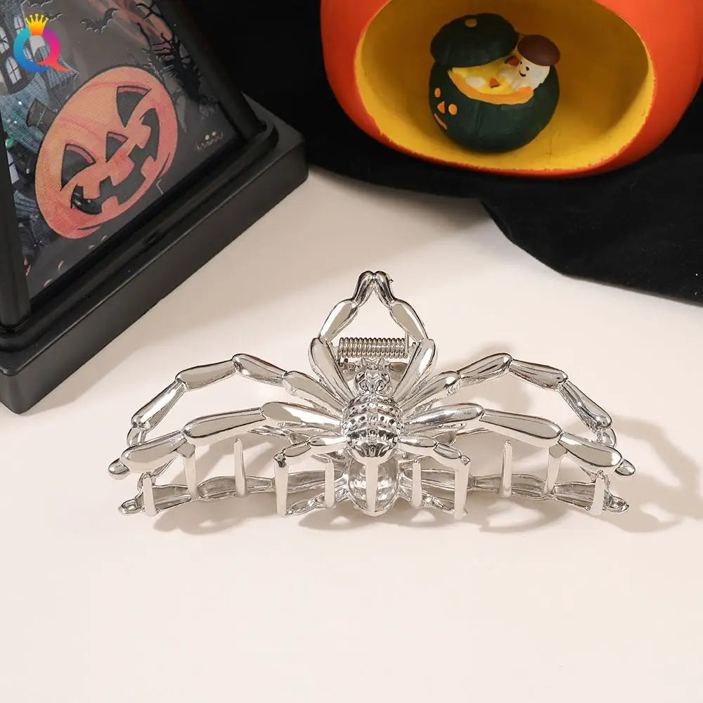 1Pcs Halloween Black Spider Hair Claw Clips with Pearl Charm Design,Metal Gothic Punk Hair Clips Strong Hold Hair Accessories
