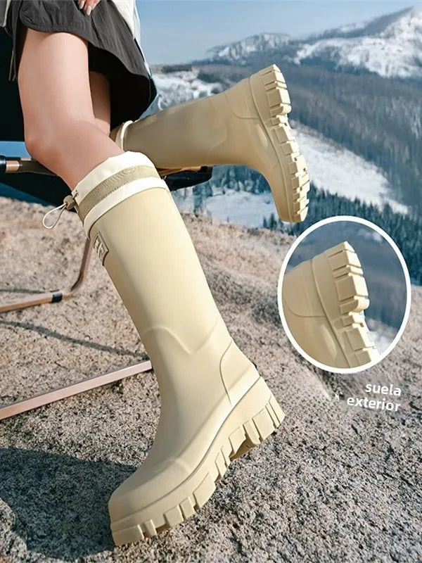 Japanese Sle High Tube Dstring Rain Boots Thi Bot Waterproof ort Tube Rain Boots for Rainy Days Outdoor Wear Elas...