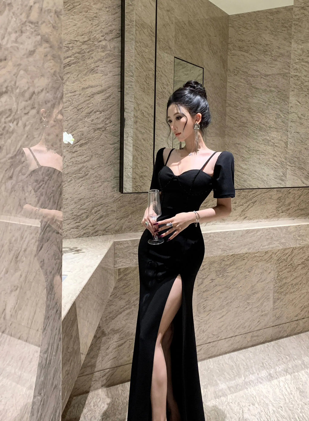 Sexy Spaghetti Straps Womens Dresses Off Shoulder Slash Neck Elegant Gowns Luxurious Evening Party Long Dress Split Vestidos New