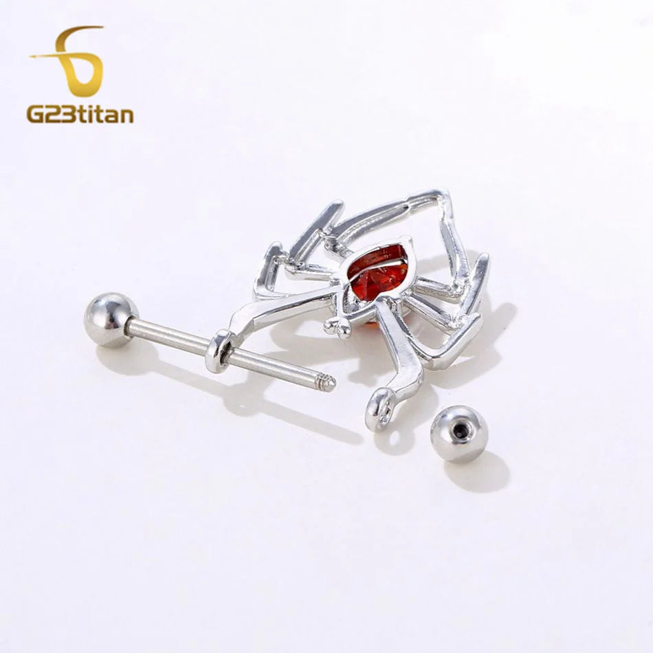 14G 16mm Length Straight Shield Barbell 2pcs Spider Red Crystal Zircons Nipple Rings Body Piercings Ombligo Sexy Breast Jewelry