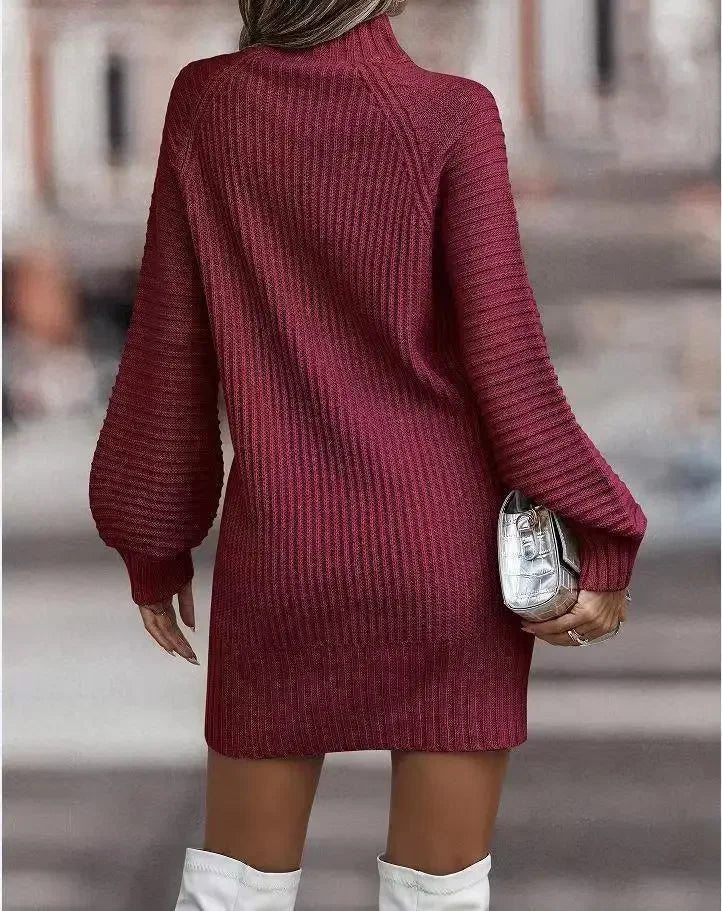 High Neck Long Sleeve Women's Knitted Dress Sweater Autumn Winter New Style Cross-Border Fashion Elegant Classy Female Garment
