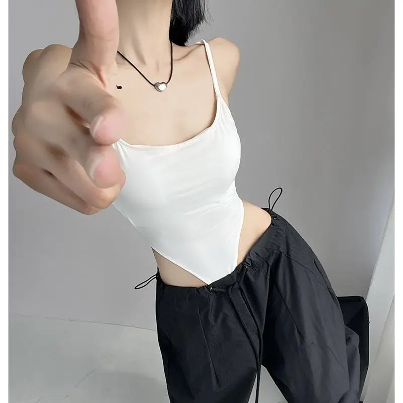 Solid Backless Camis Women Summer with Chest Pad Hollow Out Crotchless Top Sexy American Style Hotsweet Streetwear Slim Thin