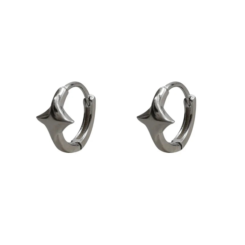 1Pcs Gothic Silver Color Star Hoops Earrings For Women Men Teens Luxury New Fashion Trendy Party Jewelry Aesthetic Accessories