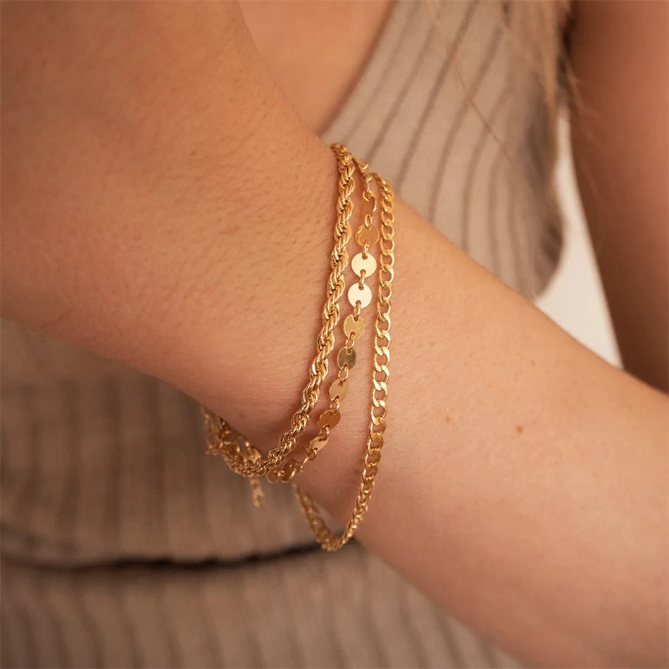 Gold Color Bracelet Stainless Steel Twist Cuban Chain Bracelet for Women Chain Bracelet Jewelry Gifts Wholesale Dropshipping