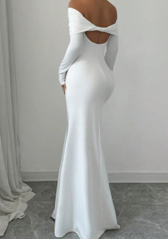 European and American 2025 Cross border Spring/Summer New French Fashion One Piece Collar Slim Fit High Waist Sexy Banquet Dress