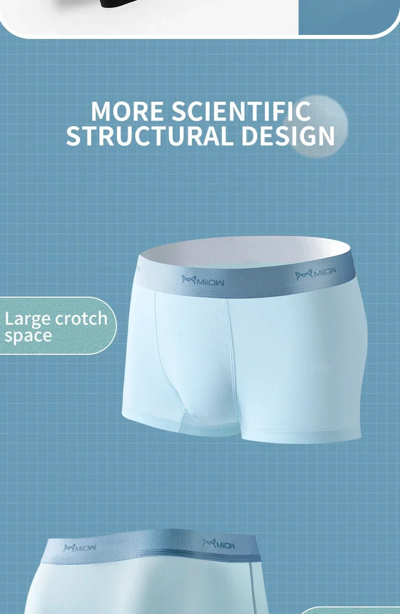 MiiOW 4Pcs Ice Silk Men's Panties Sexy Seamless Man Boxershorts Graphene Antibacterial Men Underwear Breathable Man Boxer Briefs