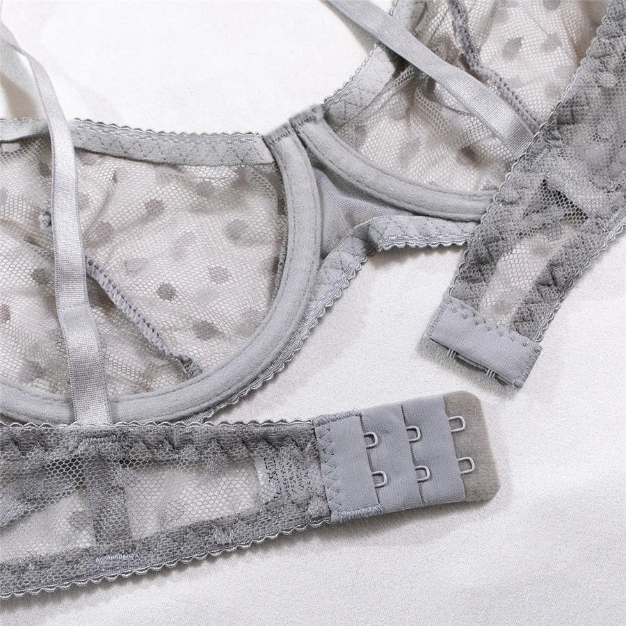 Sexy Women Lingerie Sets Lace Underwear Dot Romantic Transparent See Through Exotic Sets Underwire Pink Leopard Bra Brief Set