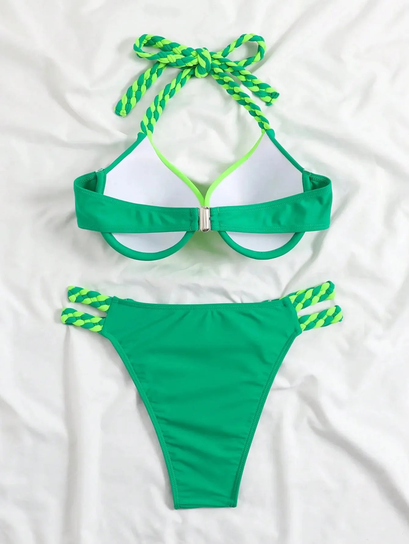 New Women's Bikini Solid Color Beach Holiday Swimsuit with Steel Tracer