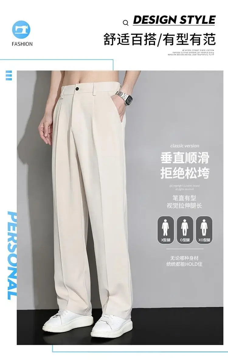 Summer Solid Color Fashion Straight Pants New Man High Street Casual Zipper Pockets Button Loose Korean Style All-match Trousers