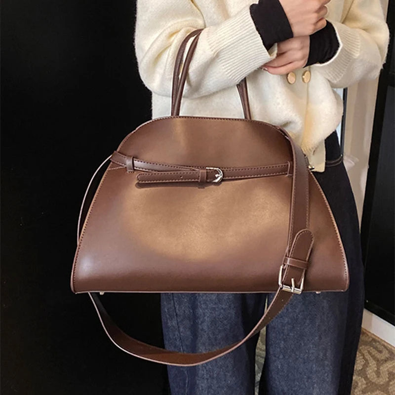Brand Belt Design Handbag Vintage Brand Women's Large Capacity New Silver Metal Luxury Tote Soft Leather Shoulder Messenger Bag