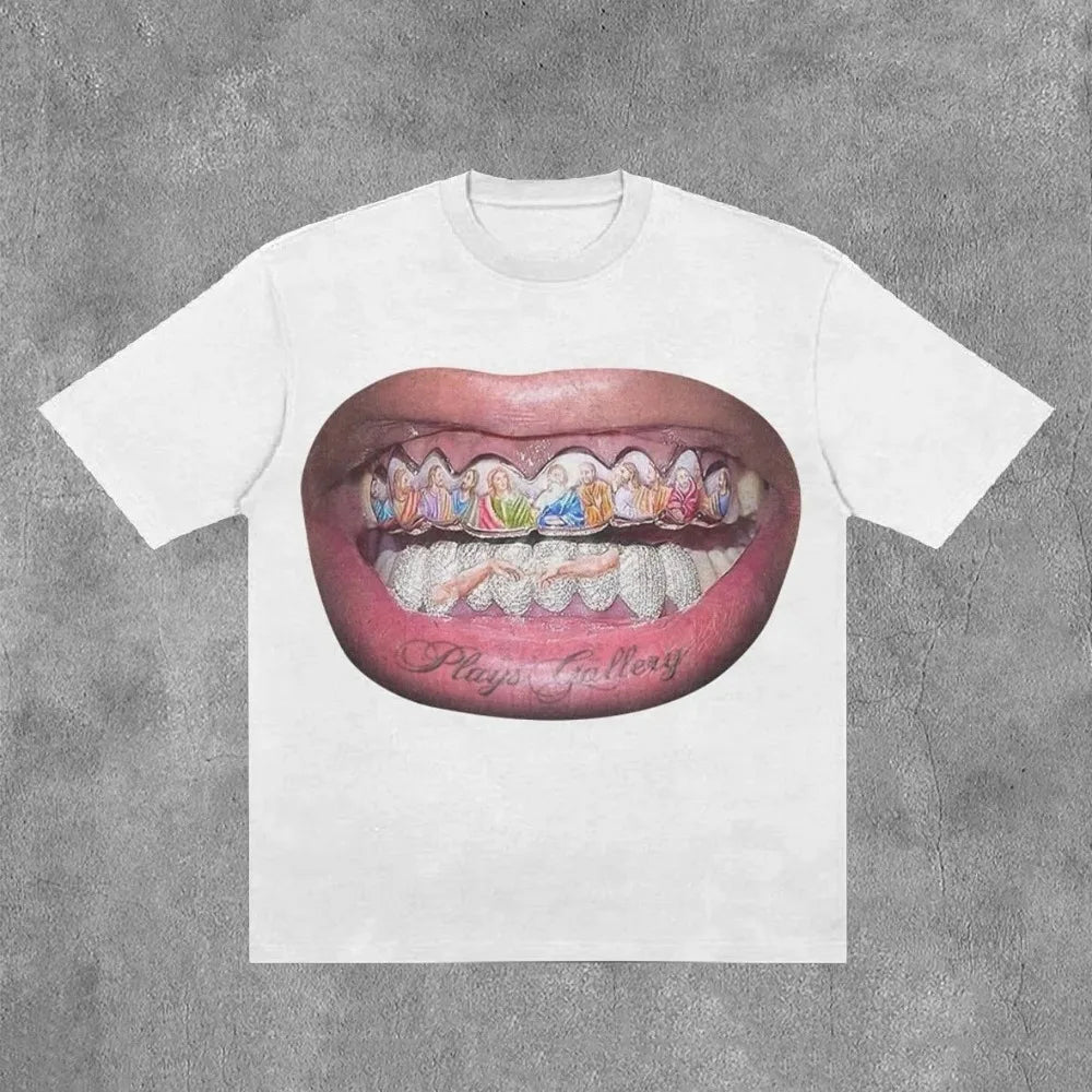 Y2K Trendy Fashion T Shirt Tops Harajuku Goth Character Graphic Print Oversized T Shirt Cotton Short Sleeves Streetwear Clothing