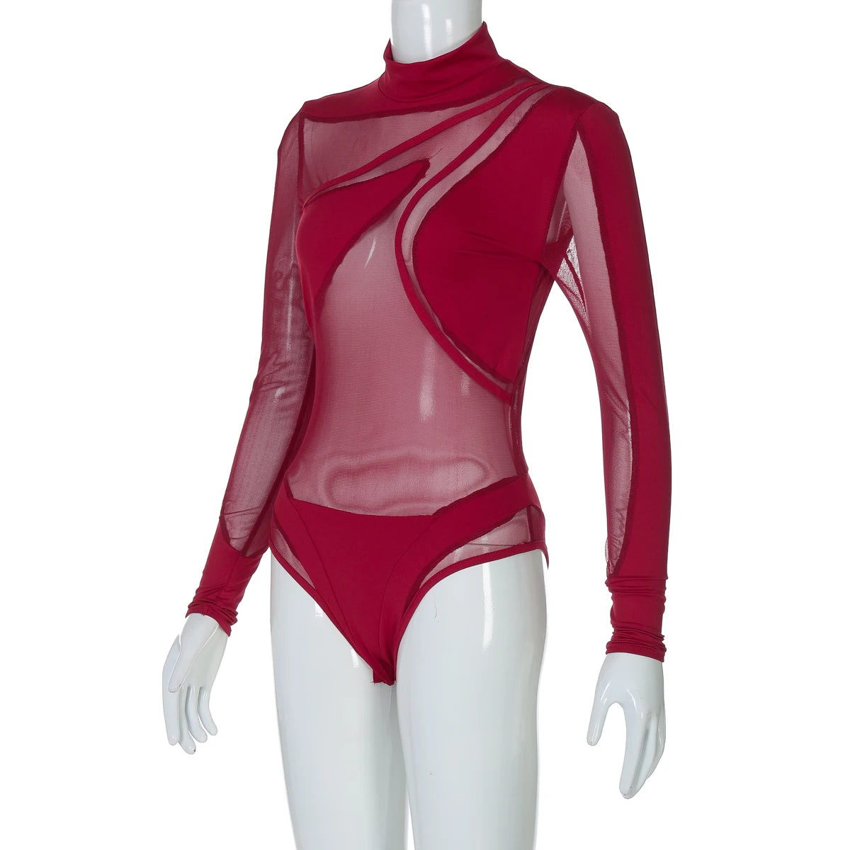 Hugcitar 2024 Turtleneck Long Sleeve Black See Through Sexy Bodycon Bodysuit Spring Summer Women New Outfit Festival Nightclub