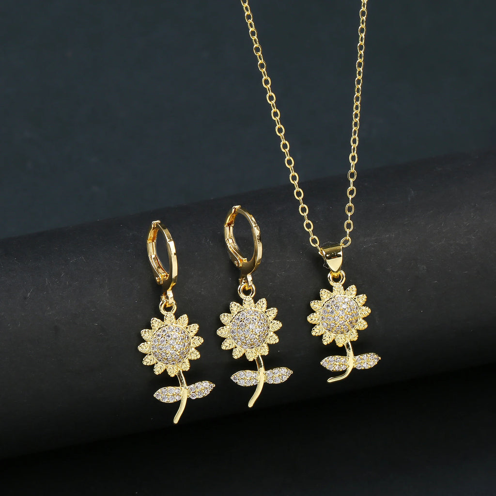 7 Style Classic Gold Plated Botanical Sunflower Pendant Necklace Earrings Jewelry Set New Trend Women Casual Party Jewelry Gift