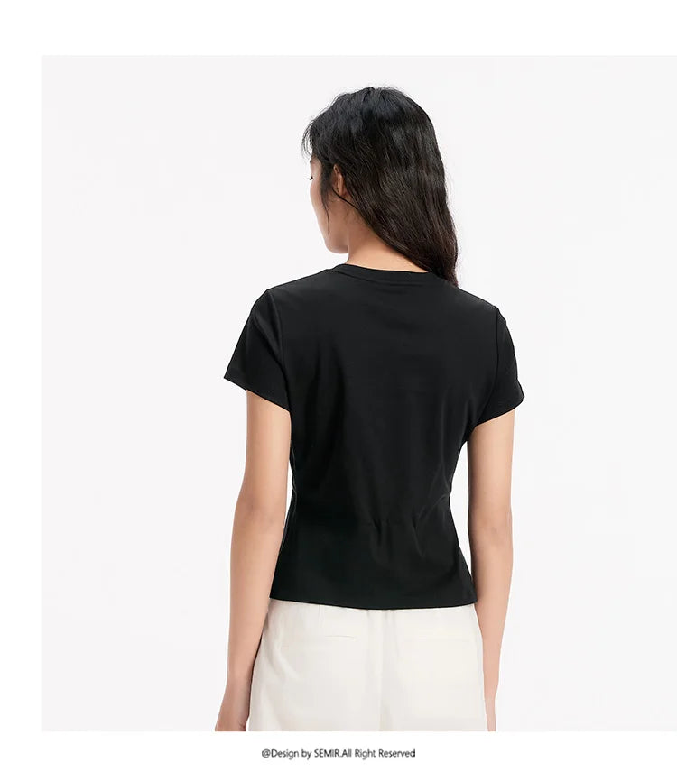 Semir Twist Knot Design Short Sleeve Tee Women Slim Fit 2025 Summer New Fashionable Casual Top