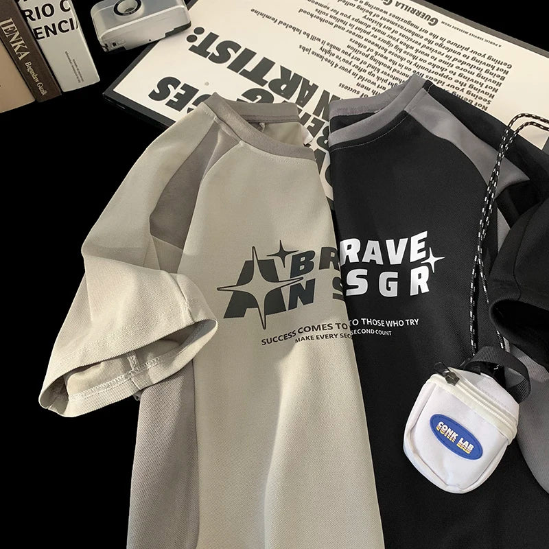 Mens Hipster Contrast Color T Shirt Oversized Vintage Racing Short Sleeve Tshirts Unisex Graphic Jersey Printed Casual Tee Shirt