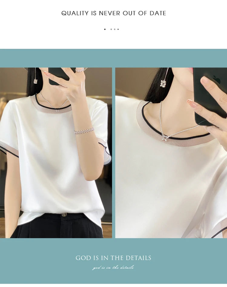 Oversize New Arrival T-Shirt Silky Satin Surface Women's Tees Short ONeck Tank Top Casual Slim Solid Lady Clothes Fashion Trends