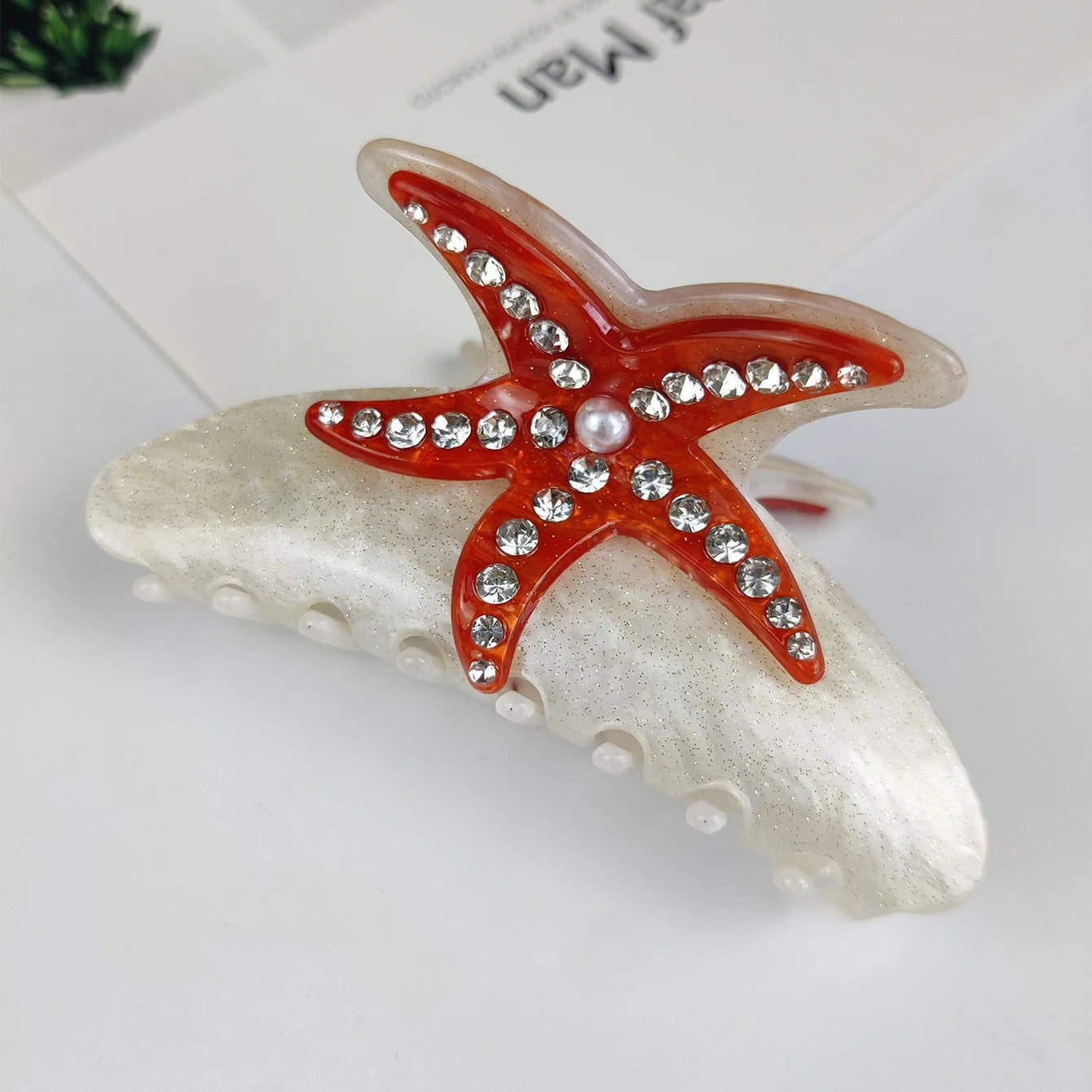 Sea Series Large Hair Claws Clip Diamond Starfish Conch Hair Clips Acetate Hair Accessories Handmade