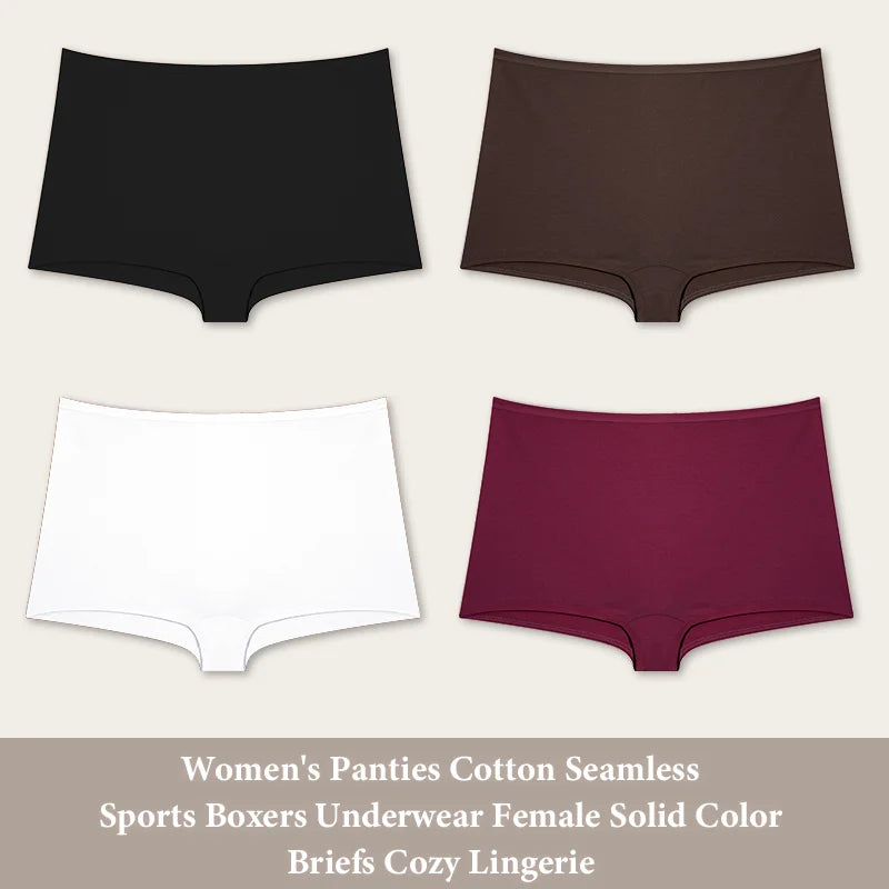 4PCS Women's Panties Cotton Seamless Sports Boxers Underwear Female Solid Color Briefs Cozy Lingerie Intimate Underpants XS-XL