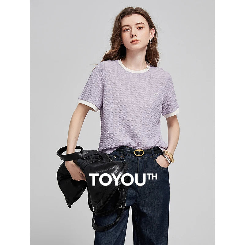 TOYOUTH Women Short Sleeve T shirt 2025 Spring New Tops 8521006