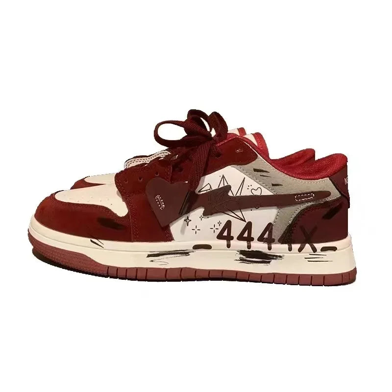 Men's Shoes Niche Fashion Retro Graffiti Made Old Board Shoes Women's Flat Bottome Casual Couple Sport Shoe Unisex Lace Up Shoes