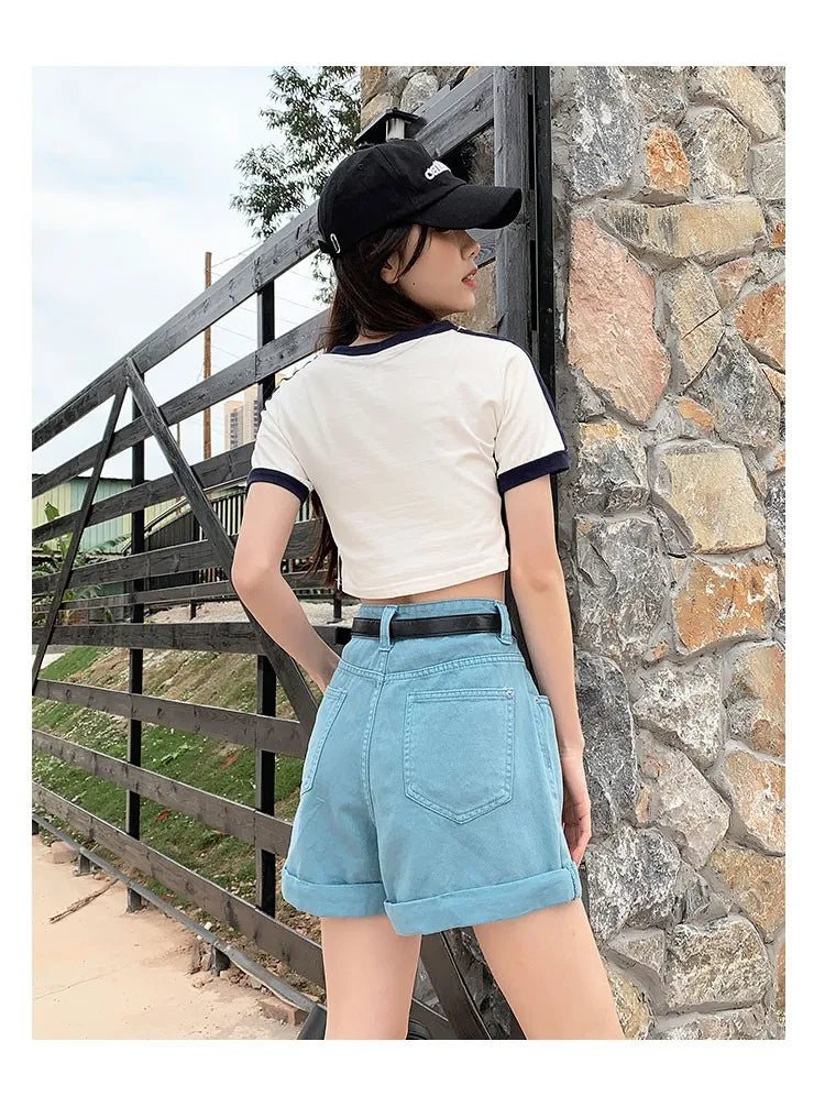 GUUZYUVIZ Green Shorts Feminina Summer Casual Loose Vintage  Jeans Shorts Women Streetwear High Waisted Wide Leg Denim Shorts