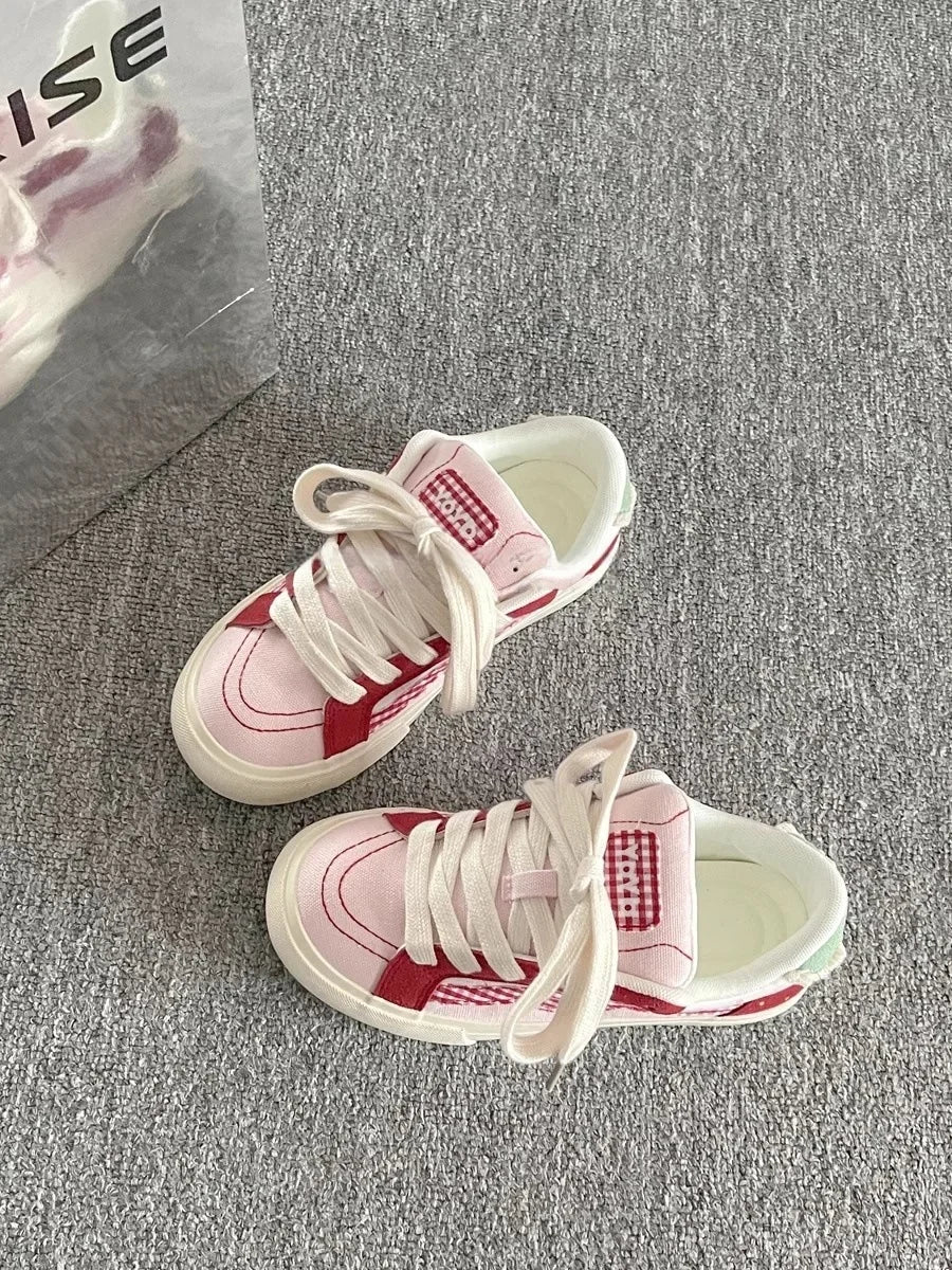 Korean Style Thick Bottom Canvas Shoes Women's Low Top Casual Student Sneakers Flat Heel Cotton Lined Adult Pure Color