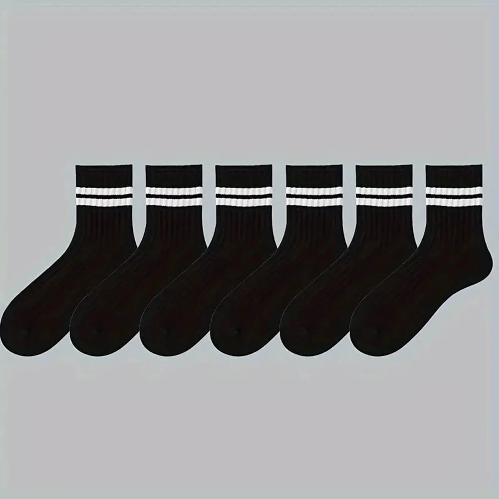 2/6/10/20 Pairs Neutral Striped Round Neck Socks Spring Summer Sweat Absorbing Breathable Solid Color Couple Sports Leisure Sock