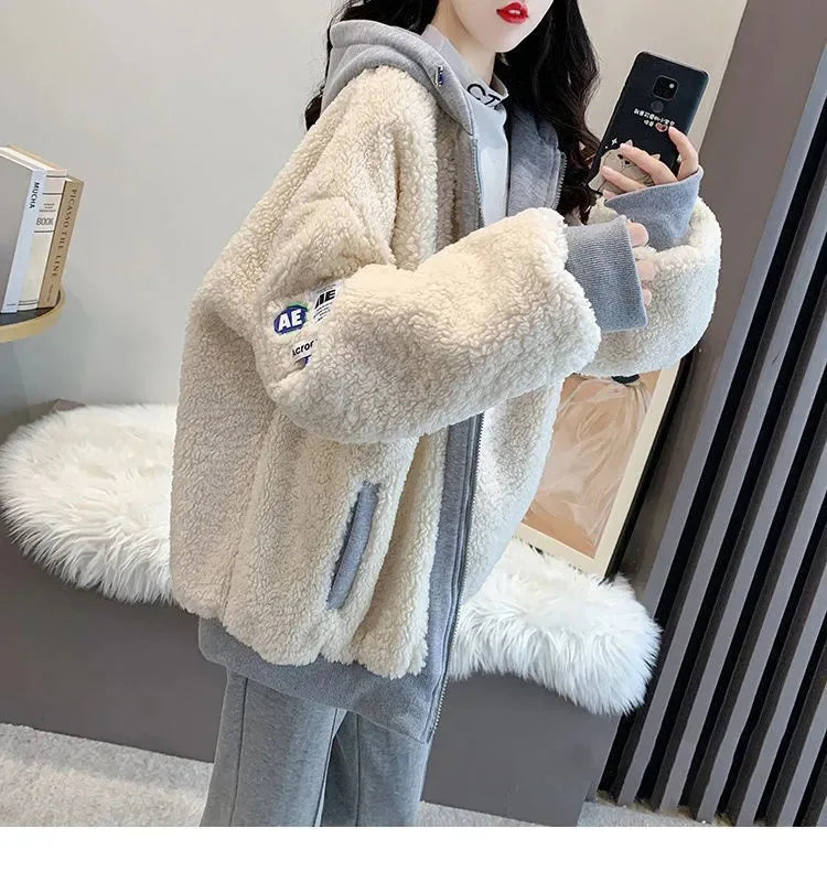Imitation Lamb Wool Zipper Coat Woman Hoodies Y2k Clothes Sweatshirt Streetwear Korean Fashion Autumn Winter Jacket New Loose