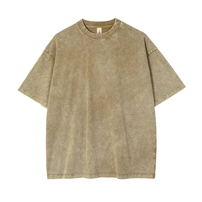 T-shirt for Men Cotton Loose O-Neck Solid Color Men's Casual Vintage Short Sleeve Tees Tops Hip Hop Streetwear Washed Tshirts