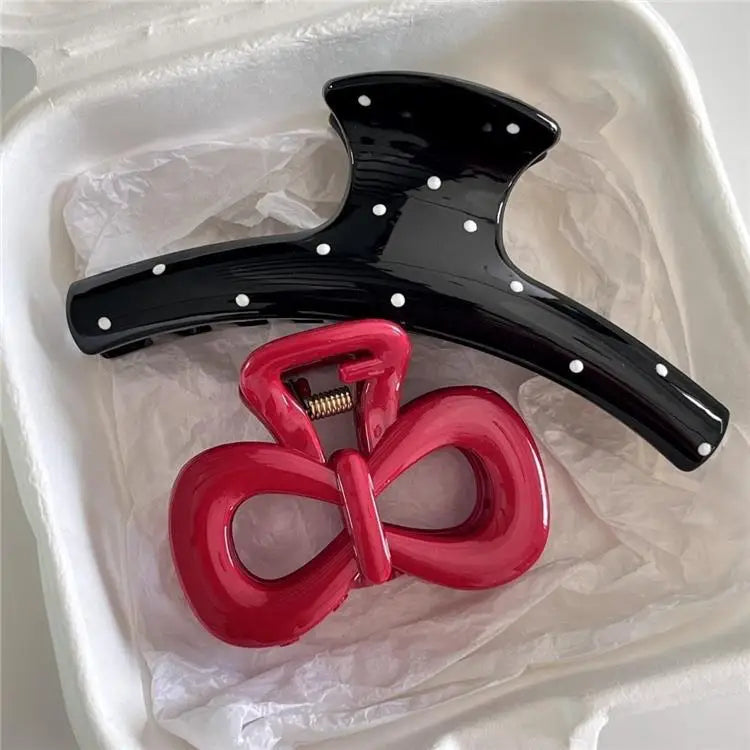 2Pcs/set Vintage Blue Polka Dot Red Bow Hair Clip Shark Claw Clamp Hairpin Barrette Korean Hair Headwear Accessory For Women